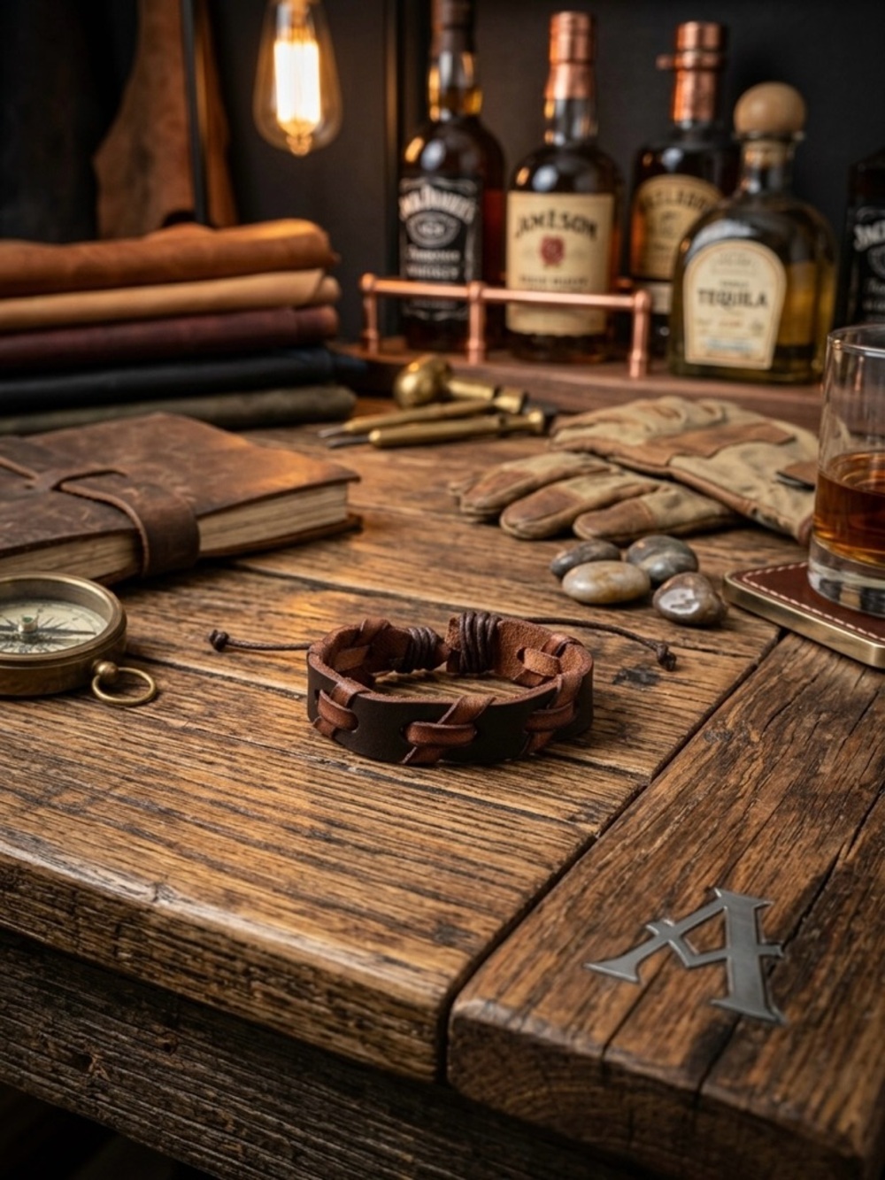 Hand Crafted Brown Leather Braided Bracelet